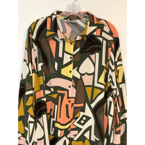 Big Dart Plus Size 20 Top Button Down Geometric Retro Pop Art Pattern Loose Fit - Picture 5 of 12